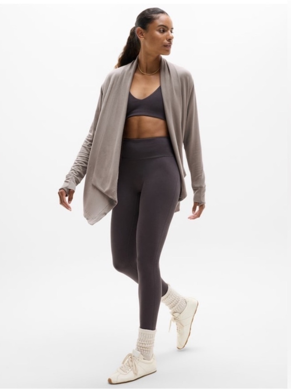 Athleta Pranayama Restore Cardigan Wrap in Pyrite Brown Women’s Size Medium